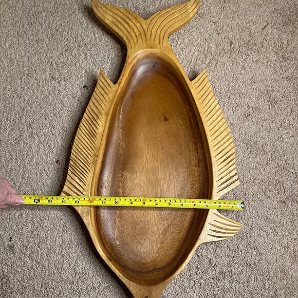 Large Hand Carved Fish Wood Handmade Serving Tray/Center piece MCM - Picture 9 of 10